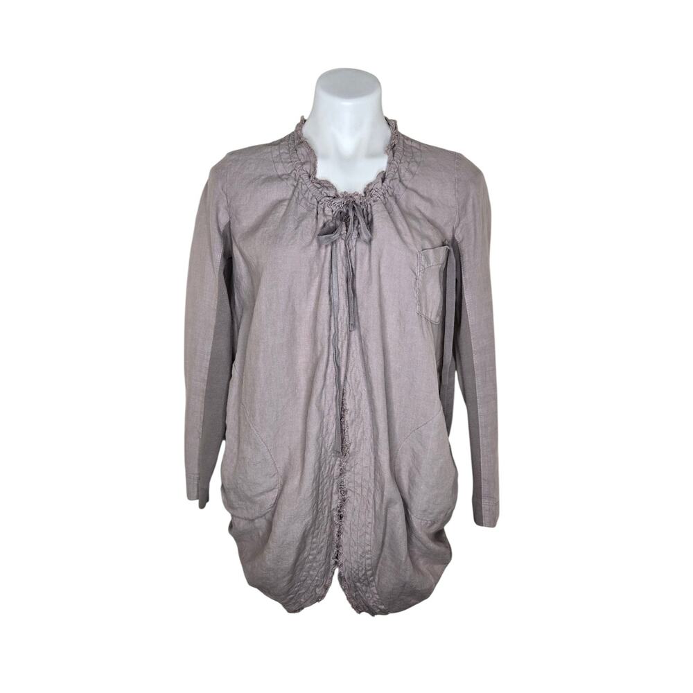 PRAIRIE UNDERGROUND Raw Hem Long Tie Front Cardigan Taupe Size S/M